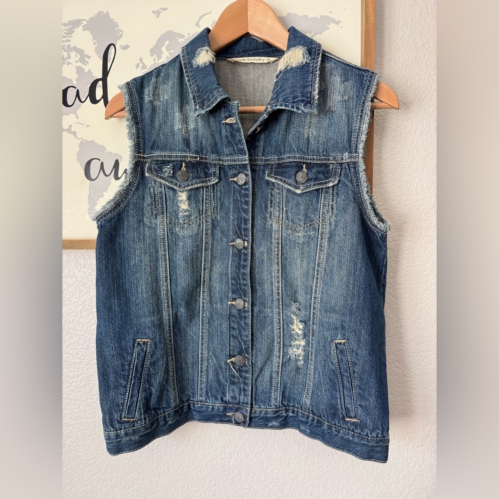 Hippie Laundry 100% cotton dark denim distressed vest medium